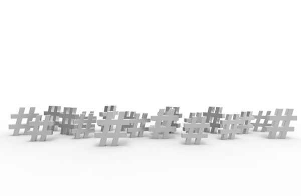 Група значків хештегу срібла ізольована на білому тлі. 3D Іл — стокове фото