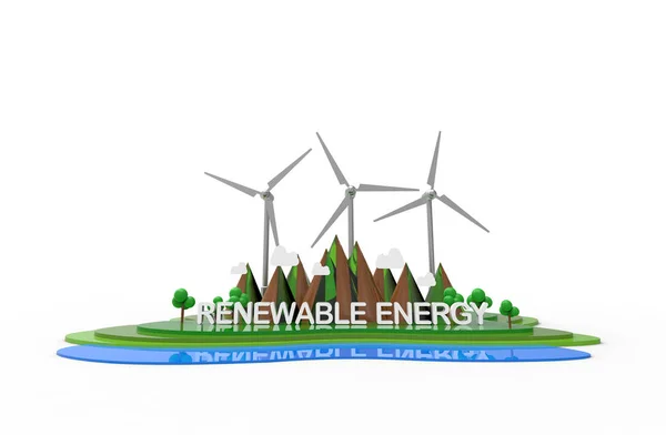ОЭС Природный ландшафт, возобновляемые источники энергии. Иллюстрация — стоковое фото
