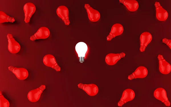 Light bulbs on red background. Idea concept. 3D Illustration.