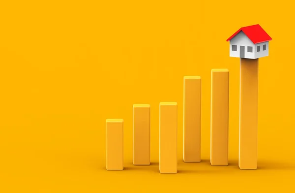 Wachstumsimmobilienkonzept. Business Graph und zu Hause. 3D-Illustration. — Stockfoto