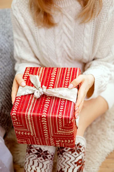 young woman with gift boxes. christmas gift wrapped