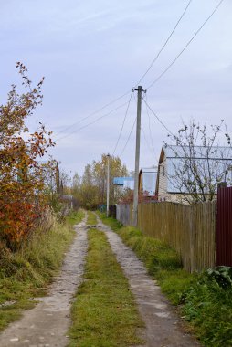 Kırsal bölgelerdeki hatlar. Banliyö yolu. Sonbahar kırsal arazisi