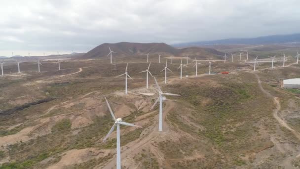 Flygfoto Från Höjden Väderkvarnar Teneriffa Kanarieöarna Spanien Drone Sköt Wild — Stockvideo