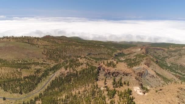 Havadan Görünümü Teide Milli Parkı Dağlar Sertleştirilmiş Lav Üzerinde Uçuş — Stok video