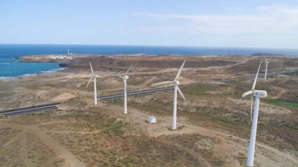 Aerial View Height Windmills Tenerife Canary Islands Spain Drone Shot — Stock Video