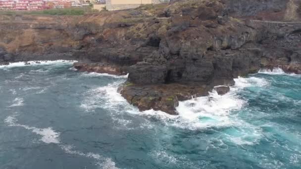 Tenerife Spain May 2018 Aerial View Rocky Coast Atlantic Ocean — стоковое видео