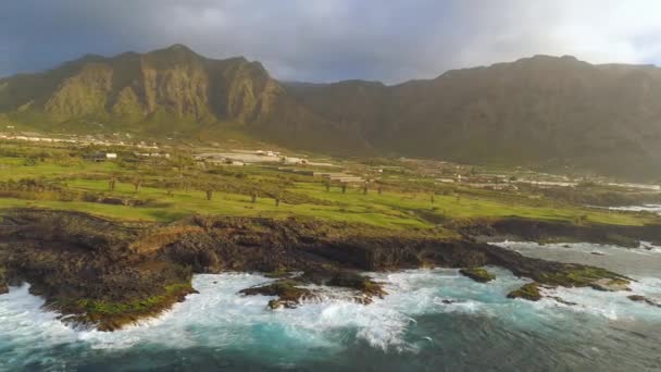 Αεροφωτογραφία Του Βράχια Και Τον Ατλαντικό Ωκεανό Στην Τενερίφη Κηφήνας — Αρχείο Βίντεο