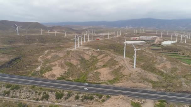 Letecký Pohled Výšky Větrných Mlýnů Tenerife Kanárské Ostrovy Španělsko Drony — Stock video