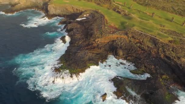 Luftaufnahme Von Klippen Und Atlantik Auf Teneriffa Drohnenschuss Von Oben — Stockvideo