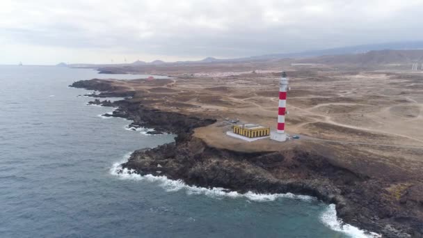 Flygfoto Från Höjden Fyren Faro Rasca Teneriffa Kanarieöarna Spanien Wild — Stockvideo