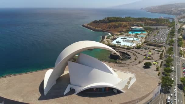 Santa Cruz Tenerife Spain May 2018 Aerial View Auditorio Tenerife — Stock Video