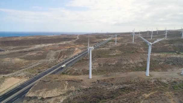 Flygfoto Från Höjden Väderkvarnar Teneriffa Kanarieöarna Spanien Drone Sköt Wild — Stockvideo