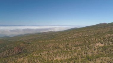 Havadan görünümü Teide Milli Parkı, dağlar ve sertleştirilmiş lav üzerinde uçuş. Tenerife, Kanarya Adaları