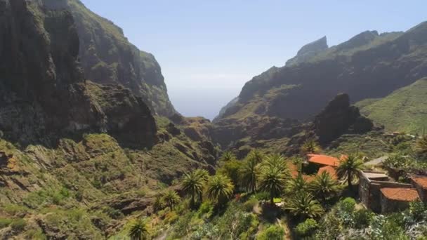西班牙加那利亚斯火山山 Tede 附近特内里费岛上的马斯卡峡谷山村鸟图 — 图库视频影像