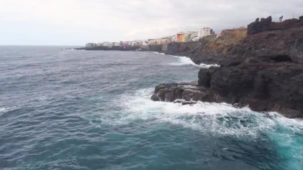 Tenerife Spain May 2018 Aerial View Rocky Coast Atlantic Ocean — стоковое видео