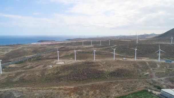 Luchtfoto Van Hoogte Van Windmolens Tenerife Canarische Eilanden Spanje Drone — Stockvideo