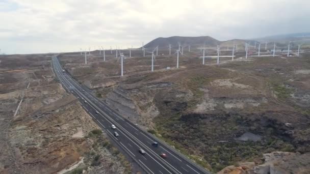 Flygfoto Från Höjden Väderkvarnar Teneriffa Kanarieöarna Spanien Drone Sköt Wild — Stockvideo