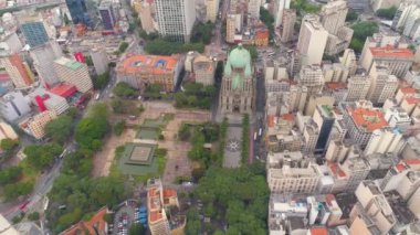 Sao Paulo, Brezilya - 3 Mayıs 2018: Havadan görünümü, Se Cathedral şehir merkezinde. 4 k'dan fazla vurdu casus uçak