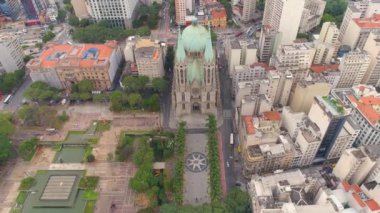 Sao Paulo, Brezilya - 3 Mayıs 2018: Havadan görünümü, Se Cathedral şehir merkezinde. 4 k'dan fazla vurdu casus uçak