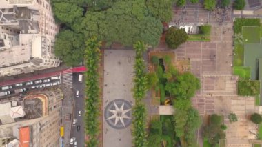 Sao Paulo, Brezilya - 3 Mayıs 2018: Havadan görünümü şehir merkezi Ground Zero kare. Landmark turistik yer. 4 k'dan fazla vurdu casus uçak