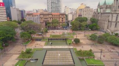 Sao Paulo, Brezilya - 3 Mayıs 2018: Havadan görünümü şehir merkezi Ground Zero kare. Landmark turistik yer. 4 k'dan fazla vurdu casus uçak 
