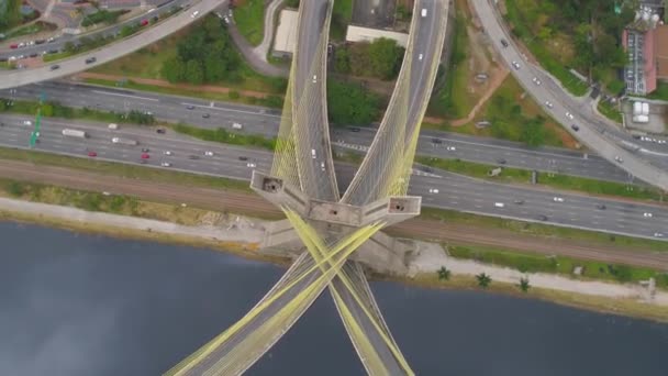 Vista Aérea Del Puente Octavio Frias Oliveira Hito Sao Paulo — Vídeos de Stock