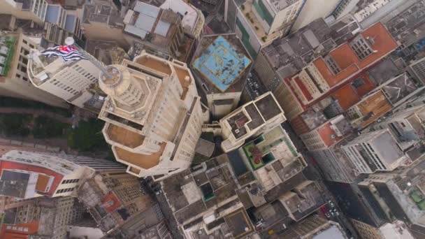 巴西圣保罗 2018年5月3日 市中心的鸟图 带有城市国旗 地标旅游的地方 无人机在4K — 图库视频影像