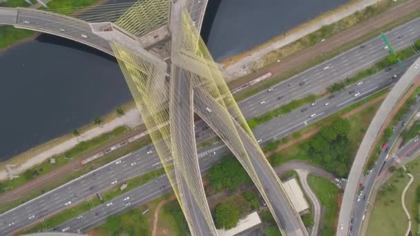 Aerial View Octavio Frias Oliveira Bridge Landmark Sao Paulo Biggest — Stock Video