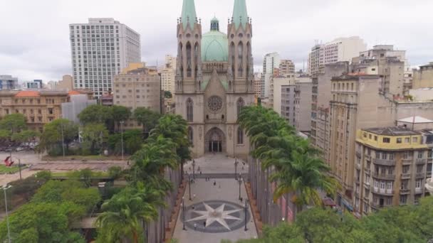 Sao Paulo Brazil Mei 2018 Pemandangan Katedral Pusat Kota Drone — Stok Video