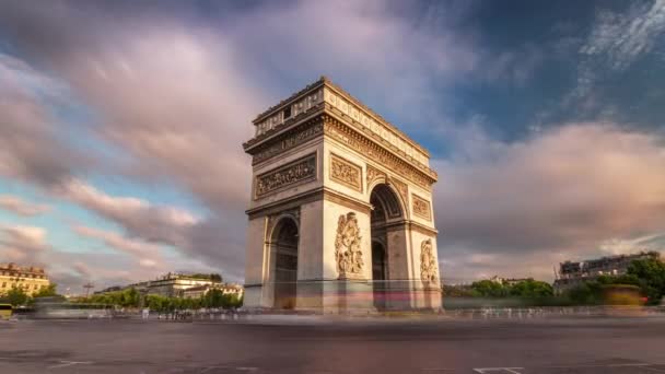 Belo Pôr Sol Sobre Arco Triunfo Paris França Timelapse Tiro — Vídeo de Stock