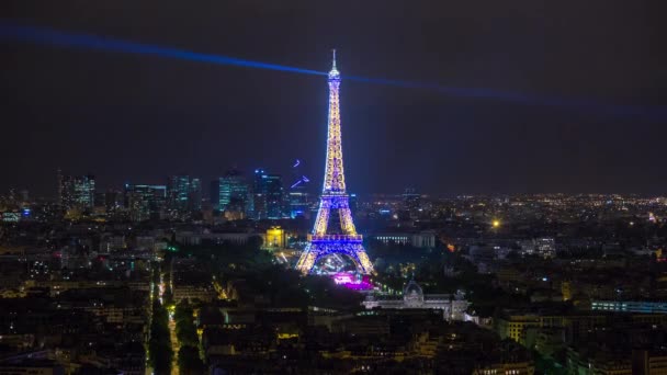 Paris França Junho 2018 Torre Eiffel Noite Timelapse Luzes Brilhantes — Vídeo de Stock