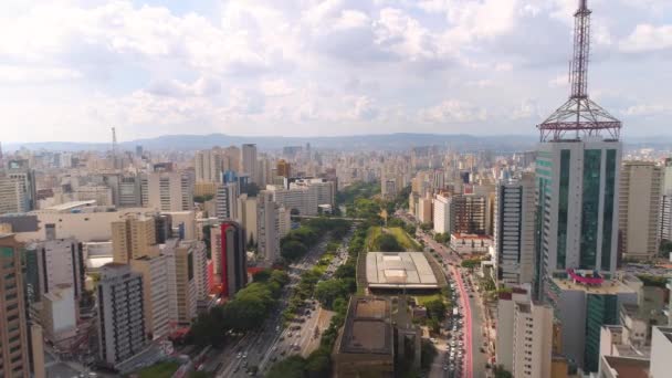 상파울루 브라질 2018 Residental 유명한 Paulista도로 위에서 비즈니스 건물의 항공기 — 비디오