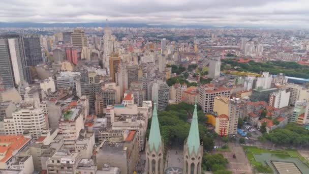 Sao Paulo Brasil Mayo 2018 Vista Aérea Catedral Centro Ciudad — Vídeo de stock