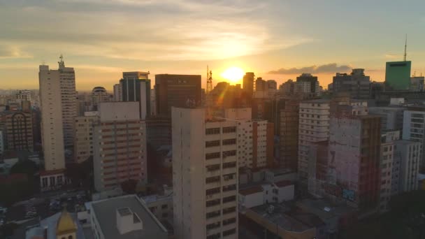 Sao Paulo Brasilien Mai 2018 Luftaufnahme Des Stadtzentrums Bei Sonnenuntergang — Stockvideo