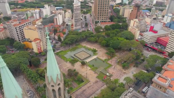 Sao Paulo Brazil May 2018 Aerial View Cathedral City Centre — Stock Video