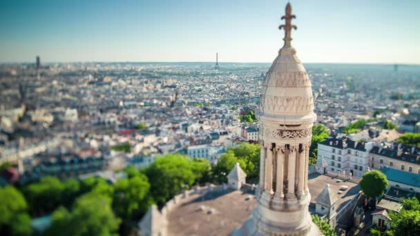 Panorama Paris Timelapse Top View Sacred Heart Basilica Montmartre Sacre — Stock Video