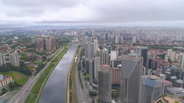 Vista Aérea Del Puente Octavio Frias Oliveira Hito Sao Paulo — Vídeo de stock