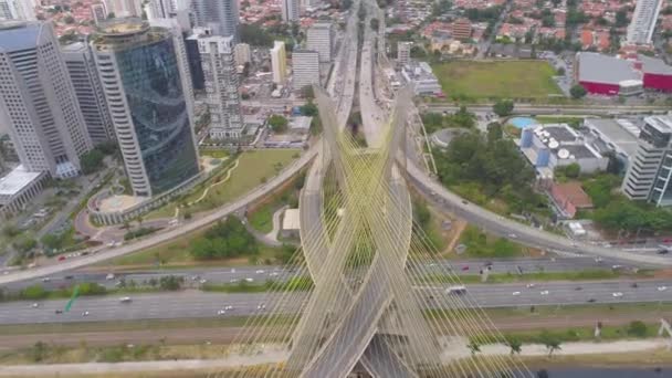 Letecký Pohled Octavio Frias Oliveira Most Mezník Sao Paulu Největší — Stock video