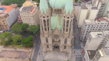Sao Paulo, Brezilya - 3 Mayıs 2018: Havadan görünümü, Se Cathedral şehir merkezinde. 4 k'dan fazla vurdu casus uçak