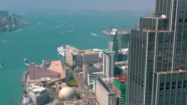 Hong Kong Mei 2018 Luchtfoto Van Victoria Baai Zonnige Dag — Stockvideo