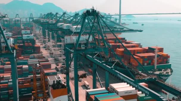 Hong Kong May 2018 Aerial View Modern Port Container Terminal — Stock Video