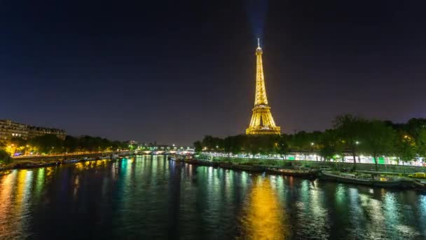 Paris França Junho 2018 Torre Eiffel Noite Timelapse Luzes Brilhantes — Vídeo de Stock