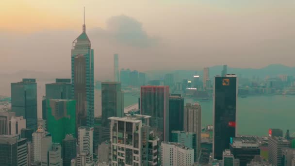 Hong Kong Maj 2018 Flygfoto Över Solnedgång Över Victoria Peak — Stockvideo