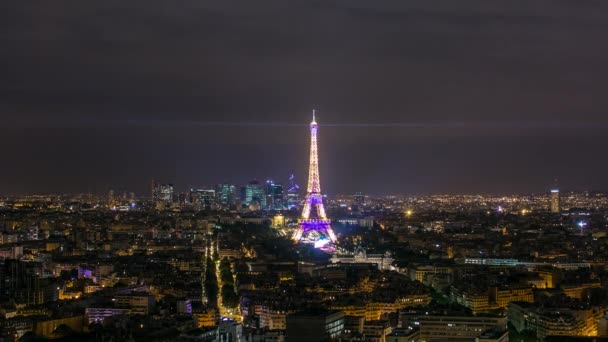 Paříž Francie Června 2018 Eiffelova Věž Noční Timelapse Jasná Světla — Stock video