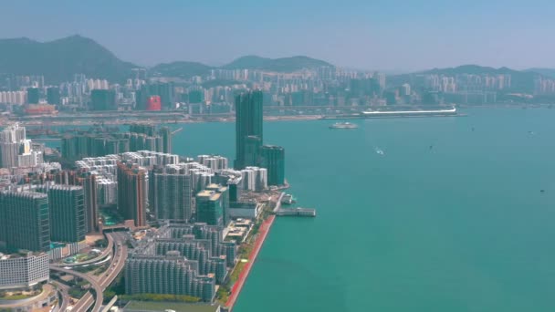 Гонконг Май 2018 Вид Воздуха Залив Виктория Солнечный День Стороны — стоковое видео