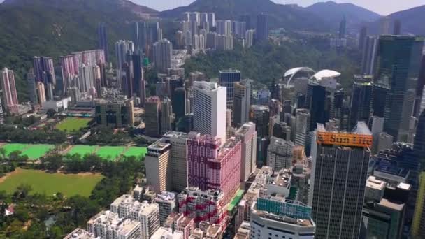 Hongkong Mai 2018 Luftaufnahme Des Causeway Bay District Viktoria Harbour — Stockvideo