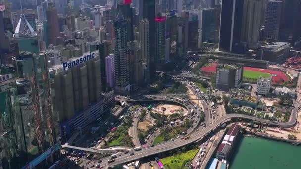 Hong Kong 2018 Május Légifelvételek Causeway Bay Negyed Victoria Harbour — Stock videók