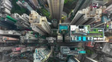 Hong Kong - Mayıs 2018: Hava göz aşağı görünüme Causeway Bay Bölgesi, konut ve ofis binaları ve gökdelenler.