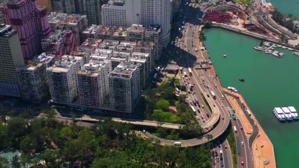 Hongkong Mai 2018 Luftaufnahme Des Causeway Bay District Viktoria Harbour — Stockvideo