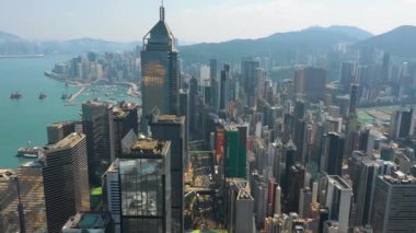 Hong Kong - Mayıs 2018: Havadan görünümü şehir şehir, konut ve Ofis binalar ve gökdelenler, yüksek yoğunluklu geliştirme, dron 4 k'dan fazla vurdu